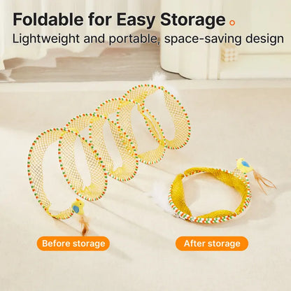 Potaroma Spiral Cat Tunnel Toy - Collapsible Flexible Spring Structure, Travel-Friendly Mesh Toy with Feather & Bell, 20 Inches Unfolded for Indoor Kittens, Bird-Enticing Accessory Supporting Mental Enrichment & Encouraging Gentle Movement